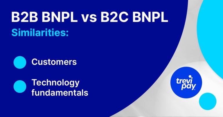 Bullet points of B2B BNPL vs B2C BNPL similarities: customers and technology fundamentals